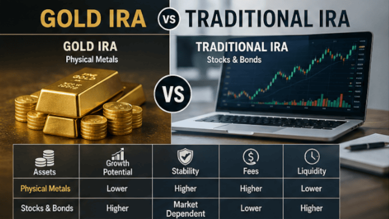 gold IRA vs traditional IRA comparison visual differences