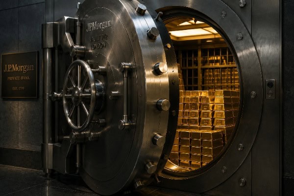 Institutional bank vaults storing physical gold bullion as a hedge against inflation and dollar devaluation