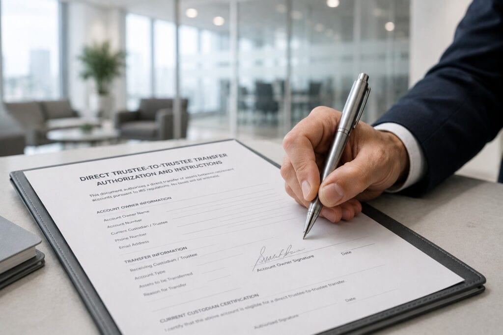 Direct trustee-to-trustee institutional rollover transfer process for physical precious metals retirement accounts