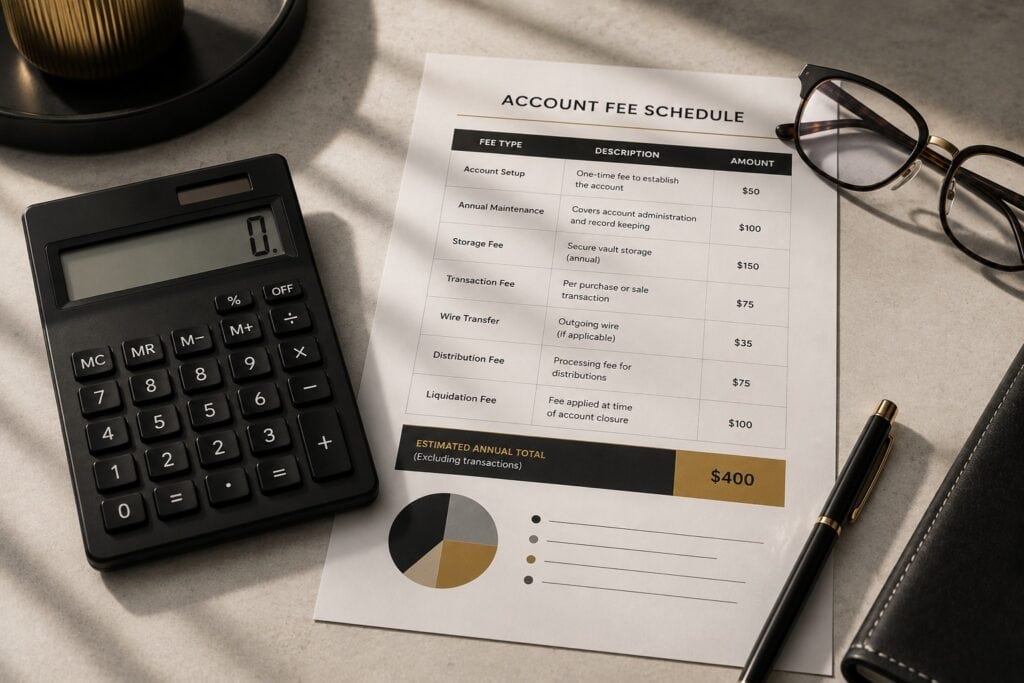 Comparison of retirement account custodial maintenance costs and storage fees