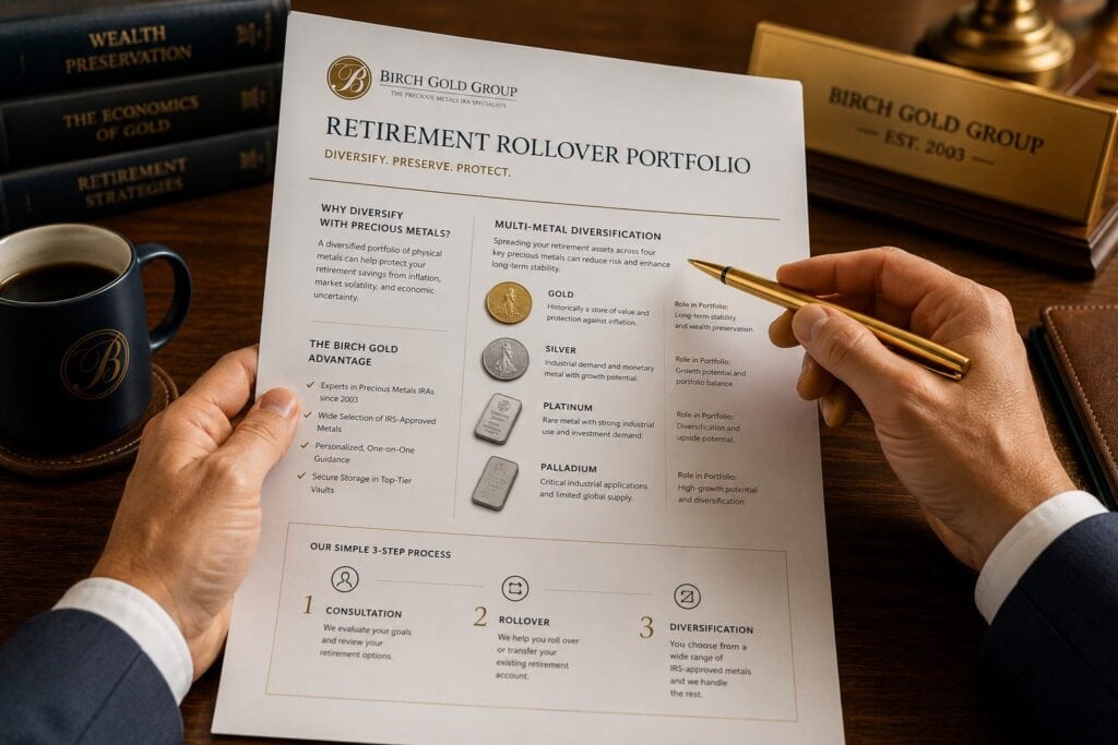 An investor evaluating retirement options during an objective Birch Gold review consultation