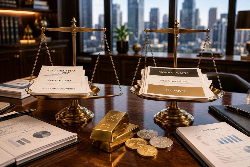 Comparison of Gold IRA minimum investment requirements and annual account fees