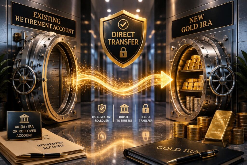 Rollover comparison illustrating a direct trustee to trustee Gold IRA transfer