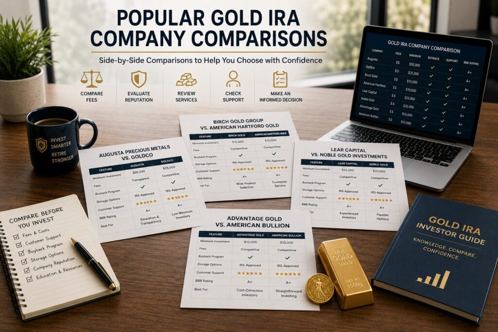 Investor reviewing a gold IRA company comparison checklist before choosing a provider