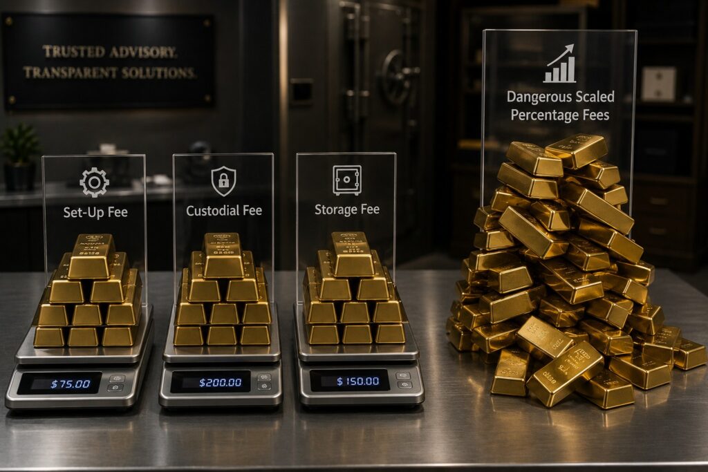 transparent breakdown of predictable flat-rate gold ira fees vs dangerous scaled percentage models