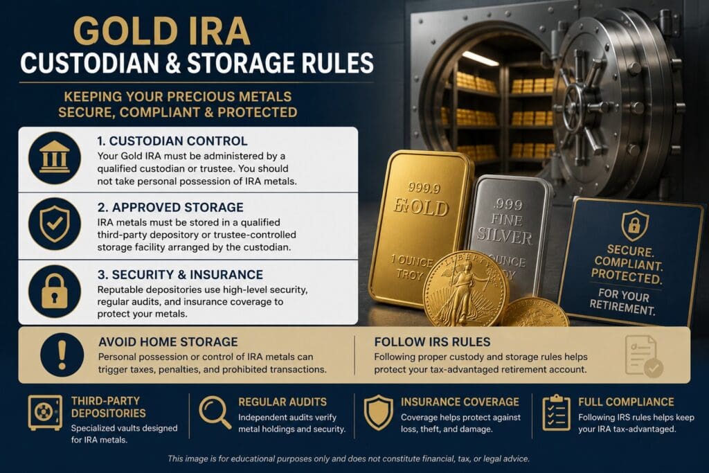 Gold IRA custodian and storage rules for qualified depository storage and IRA-owned precious metals